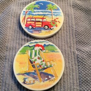 Set of 4 beach themed coasters. NWOT in a green gift box w/ red ribbon.